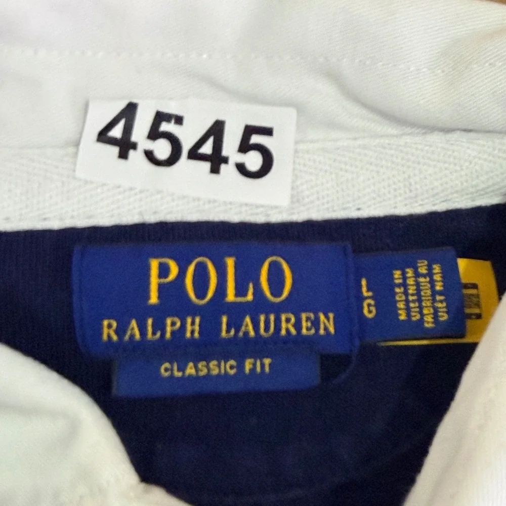 Polo Ralph Lauren Rugby Shirt Mens L Navy Blue Orange Stripe Pony Classic Fit